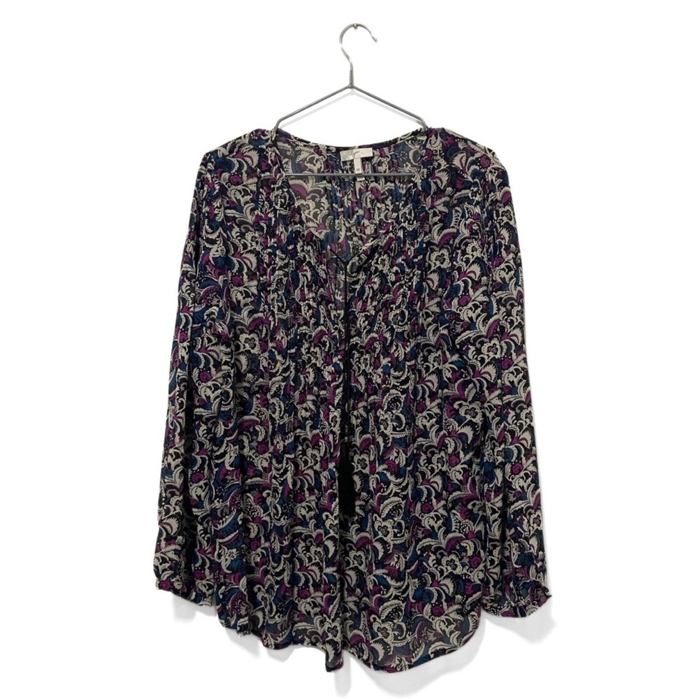 Joie Pink/Blue Suzette Starry Night Freesia Silk Long Sleeve Blouse Size Medium